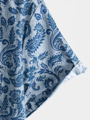 Men's Paisley Floral Blue Casual Short Sleeve Shirt