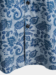 Men's Paisley Floral Blue Casual Short Sleeve Shirt