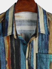 Men's Striped Holiday Art Pocket Short Sleeve Shirt
