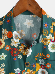Men's Floral Print Green Hawaiian Aloha Short Sleeve Shirt