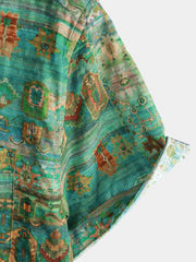 Men's Green Vintage Short Sleeve Breathable Button Up Shirt