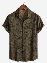 Men's Casual Holiday Button Up Brown Short Sleeve Shirt