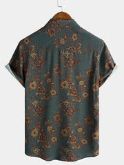 Men's Vintage Floral Print Summer Soft Pocket Short Sleeve Shirt