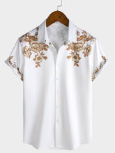 Men's Floral Print Hawaiian Button Up Casual Collar Short Sleeve Shirt