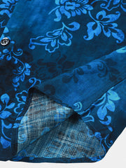 Men's Blue Floral Print Vacation Hawaiian Short Sleeve Shirt