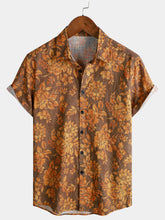 Men's Brown Retro Floral Print Vintage Hawaiian Summer Shirt