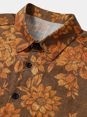 Men's Brown Retro Floral Print Vintage Hawaiian Summer Shirt