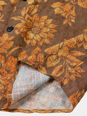 Men's Brown Retro Floral Print Vintage Hawaiian Summer Shirt