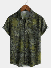 Men's Green Floral Print Vintage Hawaiian Short Sleeve Shirt