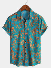 Men's Breathable Retro Floral Pattern Soft Short Sleeve Shirt