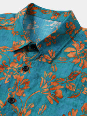 Men's Breathable Retro Floral Pattern Soft Short Sleeve Shirt