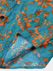 Men's Breathable Retro Floral Pattern Soft Short Sleeve Shirt