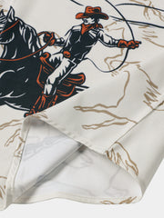 Men's Retro Western Casual Cowboy Equestrian Print Short Sleeve Shirt