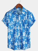 Men's Blue Floral Vintage Hawaiian Short Sleeve Tropical Shirt