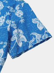 Men's Blue Floral Vintage Hawaiian Short Sleeve Tropical Shirt