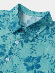 Men's Floral Vintage Hawaiian Short Sleeve Lightweight Cotton Shirt