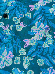 Men's Blue Floral Summer Hawaiian Short Sleeve Button Up Shirt