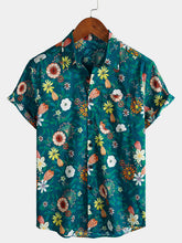 Men's Green Floral Hawaiian Short Sleeve Lightweight Cotton Holiday Shirt