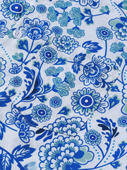 Men's Blue Paisley Floral Hawaiian Short Sleeve Holiday Shirt