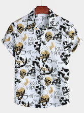 Men's Skull Music Punk Rock and Roll Cool Funny White Hawaiian Shirt