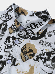 Men's Skull Music Punk Rock and Roll Cool Funny White Hawaiian Shirt