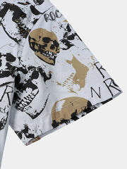 Men's Skull Music Punk Rock and Roll Cool Funny White Hawaiian Shirt