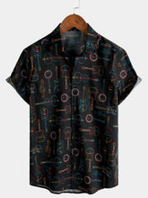 Men's Music Notes Festival Cotton Breathable Short Sleeve Shirt