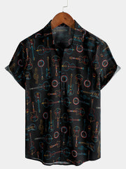 Men's Music Notes Festival Cotton Breathable Short Sleeve Shirt