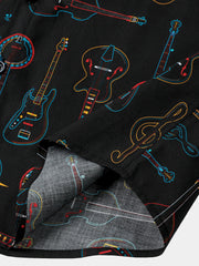 Men's Music Notes Festival Cotton Breathable Short Sleeve Shirt