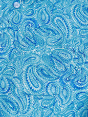 Men’s Light Blue Paisley Short Sleeve Button Down Casual Summer Beach Shirt