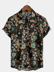 Men’s Vintage Floral Short Sleeve Button Up Lightweight Cool Vacation Shirt
