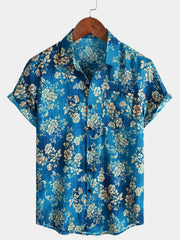 Men’s Casual Floral Print Short Sleeve Breathable Holiday Beach Shirt