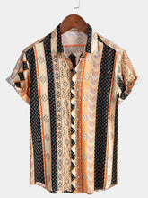 Men’s Vintage Bohemian Stripe Short Sleeve Lightweight Vacation Shirt