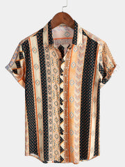 Men’s Vintage Bohemian Stripe Short Sleeve Lightweight Vacation Shirt