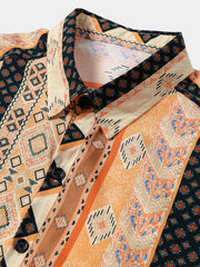 Men’s Vintage Bohemian Stripe Short Sleeve Lightweight Vacation Shirt