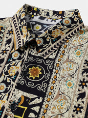 Men’s Vintage Tribal Stripe Short Sleeve Button Up Casual Beach Shirt