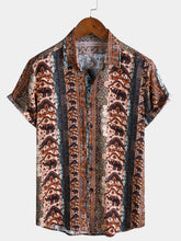 Men’s Vintage Boho Elephant Stripe Short Sleeve Beach Vacation Shirt
