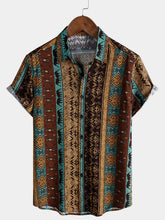 Men’s Vintage Geometric Tribal Short Sleeve Lightweight Vacation Shirt