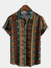 Men’s Vintage Geometric Tribal Short Sleeve Lightweight Vacation Shirt