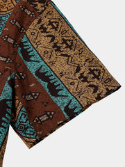 Men’s Vintage Geometric Tribal Short Sleeve Lightweight Vacation Shirt