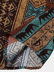 Men’s Vintage Geometric Tribal Short Sleeve Lightweight Vacation Shirt