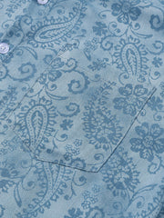 Men's Blue Paisley Floral Summer Holiday Short Sleeve Shirt