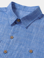 Men's Casual Breathable 100% Cotton Dual Pocket Short Sleeve Collar Shirt