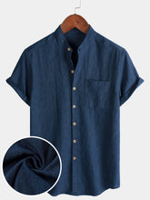 Men's Casual Solid Henley Collar Summer Short Sleeve Shirt