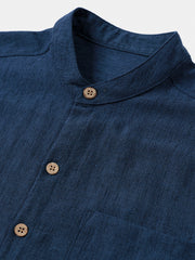 Men's Casual Solid Henley Collar Summer Short Sleeve Shirt