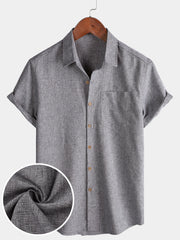 Men's Casual Solid Soft Casual Button Up Short Sleeve Shirt