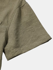 Men's Casual Solid Stand Collar Half Placket Short Sleeve Shirt