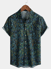 Men’s Vintage Botanical Printed Breathable Casual Holiday Cotton Short Sleeve Shirt
