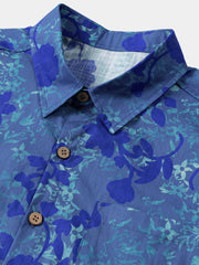 Men’s Holiday Breathable Blue Hawaiian Beach Casual Cotton Short Sleeve Shirt