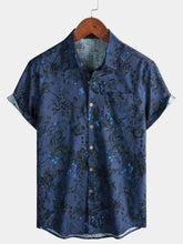 Men’s Vintage Casual Vacation Breathable Floral Print Cotton Short Sleeve Shirt